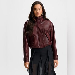 Veronica Beard New Bateman Cropped Leather Jacket Raisin XS